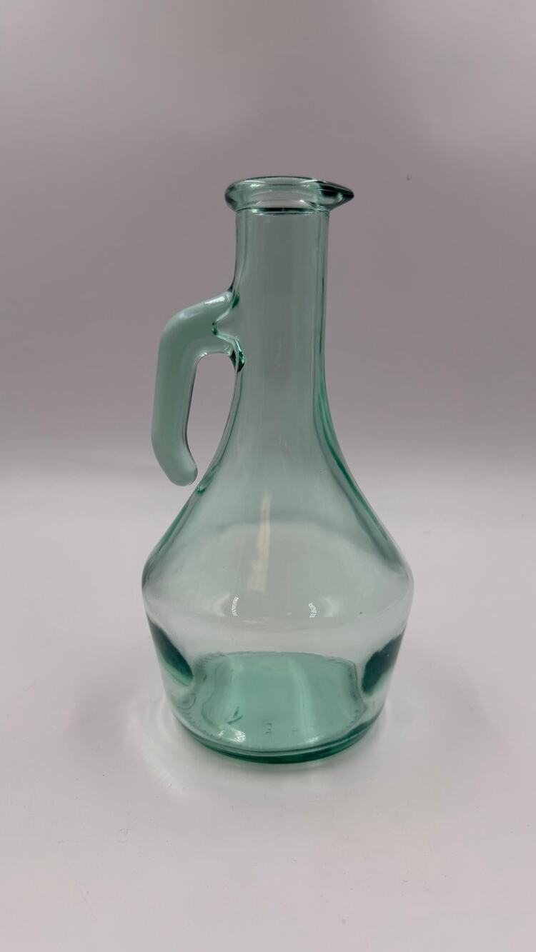 talian Aqua Green Glass Cruet Pitcher Open Handle Oil Vinegar Made in Italy